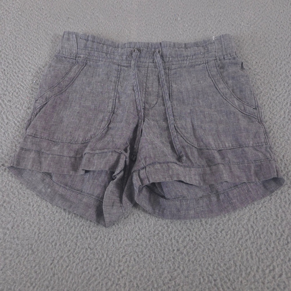 Athleta Shorts Womens 2 Grey Flint 100% Linen Mid Rise Drawstring Utility Summer